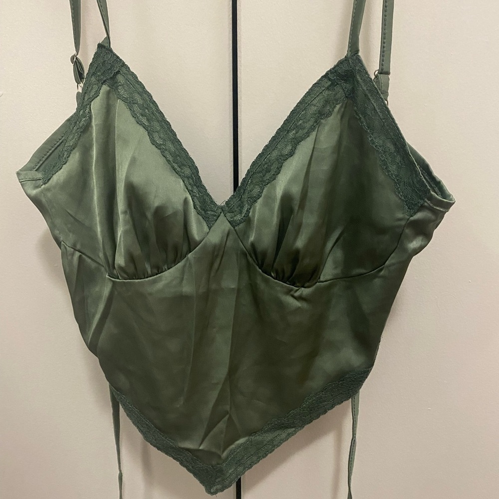 Lace trim satin cami & scarf top